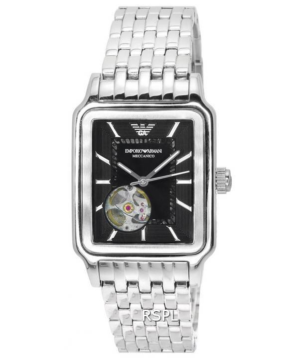 Emporio Armani Meccanico Stainless Steel Black Open Heart Dial Automatic  AR60057 Men's Watch 