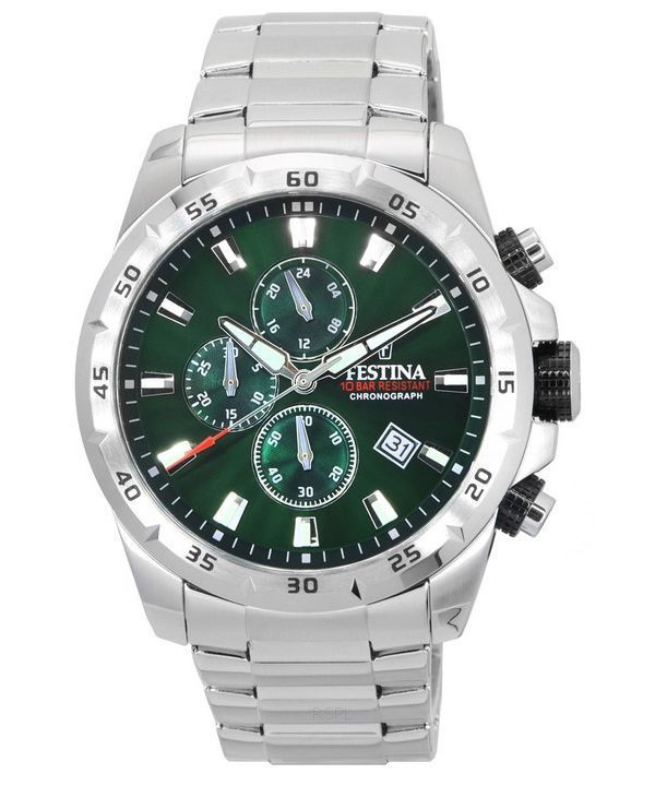 Festina Sports Chorongraph Stainless Steel Green Dial Quartz 20463 3 100M Men s Watch