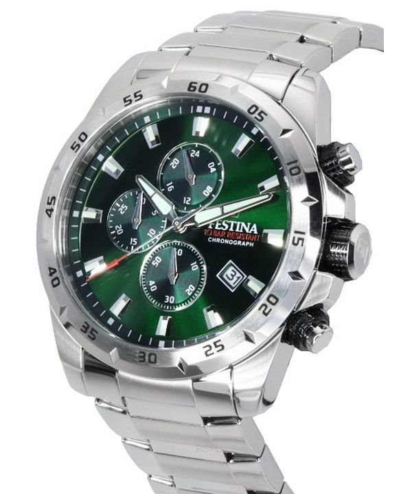 Festina Sports Chorongraph Stainless Steel Green Dial Quartz 20463 3 100M Men s Watch