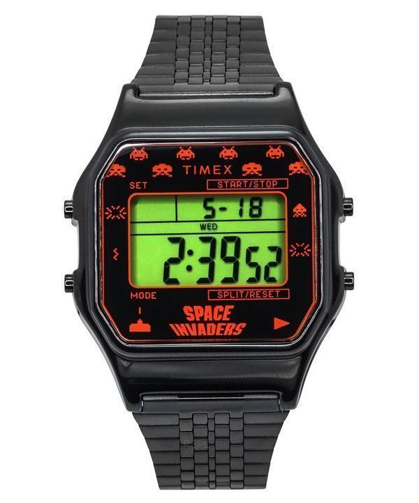 Timex T80 X Space Invaders Digital Stainless Steel Quartz