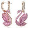 Swarovski Swan Pink Crystals And Rose Gold Tone Plated Drop Earrings 5647544 For Women